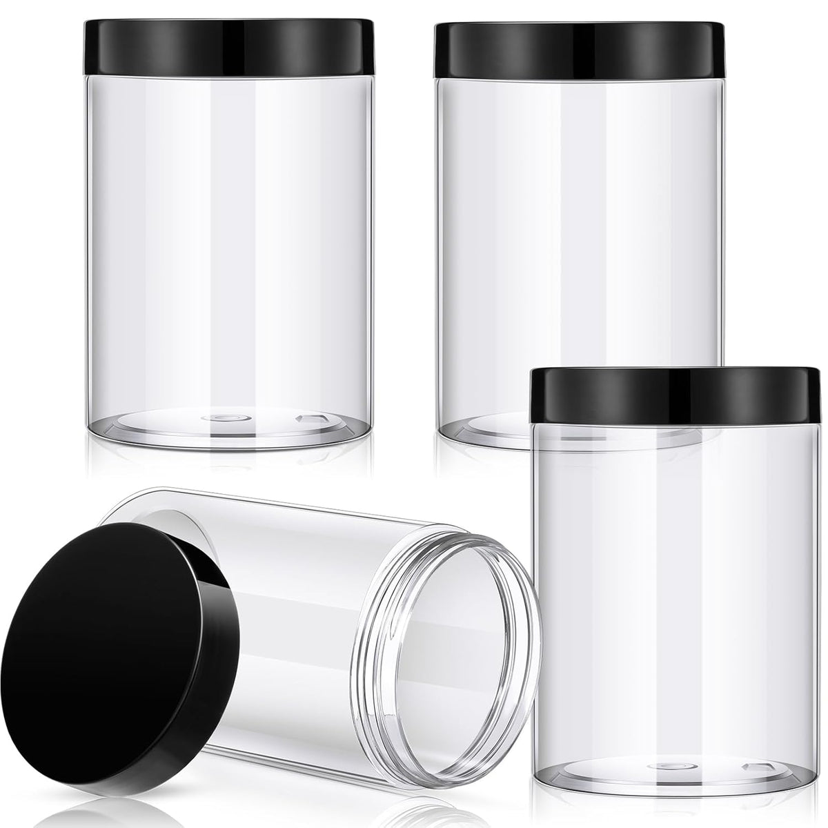 Patelai 4 Pieces Round Wide-mouth Leak Proof Plastic Container Jars with Lids for Travel Storage Makeup Beauty Products Face Creams Oils Salves Ointments DIY Making(12 Ounce,Black)