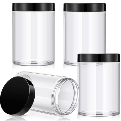 Patelai 4 Pieces Round Wide-mouth Leak Proof Plastic Container Jars with Lids for Travel Storage Makeup Beauty Products Face Creams Oils Salves Ointments DIY Making(12 Ounce,Black)