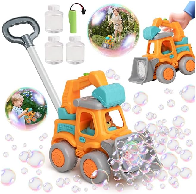 Automatic Bubble Machine for Toddlers,Construction Truck Bubble Lawn Mover W/Light,Bubble Maker Blower Toys for 3 4 5 6 Year Old Boy Girl Kids,Summer Outdoor Pool Backyard Toys for Birthday Party