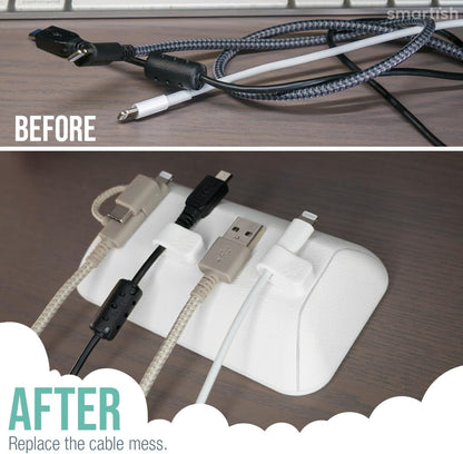 Smartish® Magnetic Cord Holder - Bigger Cable Wrangler Organizer with Magnet Clips for Charger Management on Desktop, Nightstand, or Side Table - Holds 6+ Cables - Snow Day White
