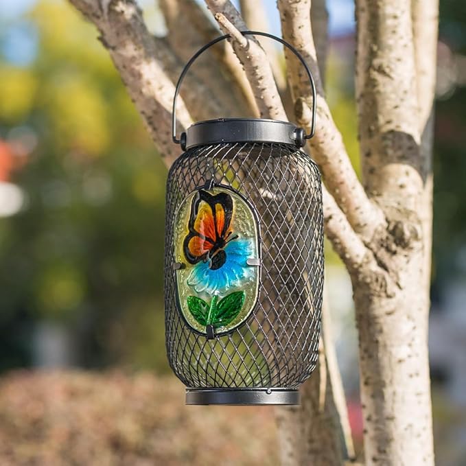 Solar Lantern Outdoor Waterproof,Butterfly Hanging Solar Lights Outdoor, Garden Decor for Patio Yard Table, Birthday & Mother's Day Gifts for Women Gifts