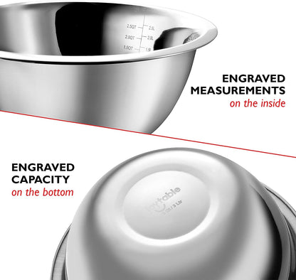 Eatex Stainless Steel Mixing Bowls with Measuring Cups & Spoons Set of 14 - Dishwasher Safe Nesting Mixing Bowl Set for Cooking