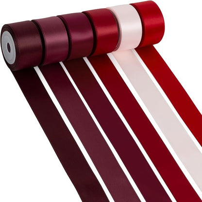 Red Satin Ribbon 1 Inch Assorted Burgundy, Dark Red, Maroon, Wine, Rose White, Double Faced Satin Ribbon for Flower Bouquet, Gift Wrapping, Wedding Invitation, Bows, Crafts, Gift Bags - 30Yards