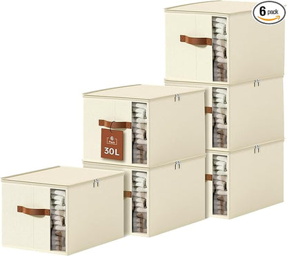 Clothes Storage Bins with Sturdy Frames, Foldable Fabric Clothing Organizer Box for Moving, Sweater Storage Cube with Lids and Zipper, Linen Closet Storage Bags for Blankets, Clothes, Sheet