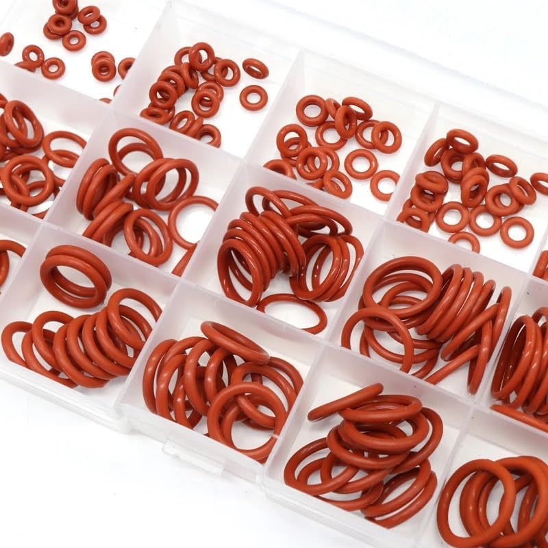 Silicone Rubber O-Ring Assortment Kit 225 Pieces 15 Sizes Metric VMQ Sealing Gasket Set for Cup Lids, Coffee Maker, Brewing Fitting, Washer, Filter