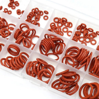 Silicone Rubber O-Ring Assortment Kit 225 Pieces 15 Sizes Metric VMQ Sealing Gasket Set for Cup Lids, Coffee Maker, Brewing Fitting, Washer, Filter