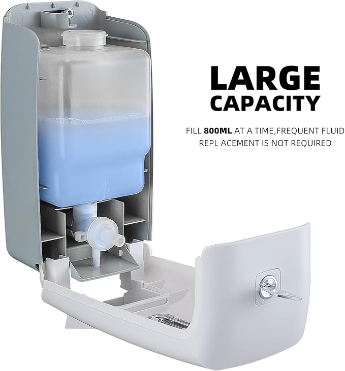 Soap Dispenser Wall Mount Adhesive Commercial Soap Dispenser 800ml No Drill Hand Sanitizer Dispenser for Bathroom Support Liquid and Gel,White-PN9088