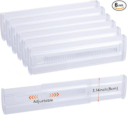 6 Pack Drawer Dividers, Adjustable Drawer Organiser Divider(11.3-20"), 3.2" High Extendable Plastic Drawer Dividers for Kitchen Bedroom Office Desk Cosmetic Cutlery Organisers