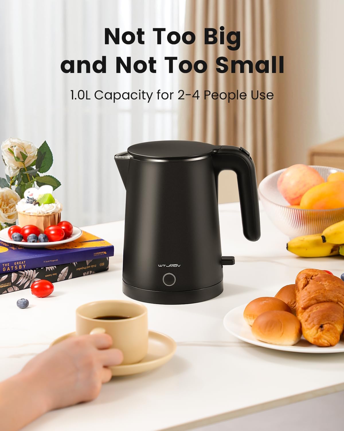 Electric Kettle Stainless Steel, 1.0L Small Water Boiler 1200W Fast Boiling, Double Wall Tea Kettle Pot Automatic Shut Off