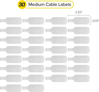 Wrap-It Storage Cable Labels - Medium, White (30-Pack) Write On Cord Labels, Wire Tags for Cable Management and Organizer for Electronics, Computers and More