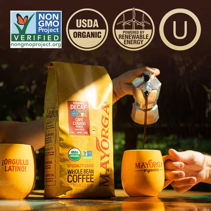 Mayorga Decaf Dark Roast 5lb Bag Cafe Swiss Water Decaffeinated Cubano Roast 100% Arabica Whole Coffee Beans - Smoothest Organic Coffee