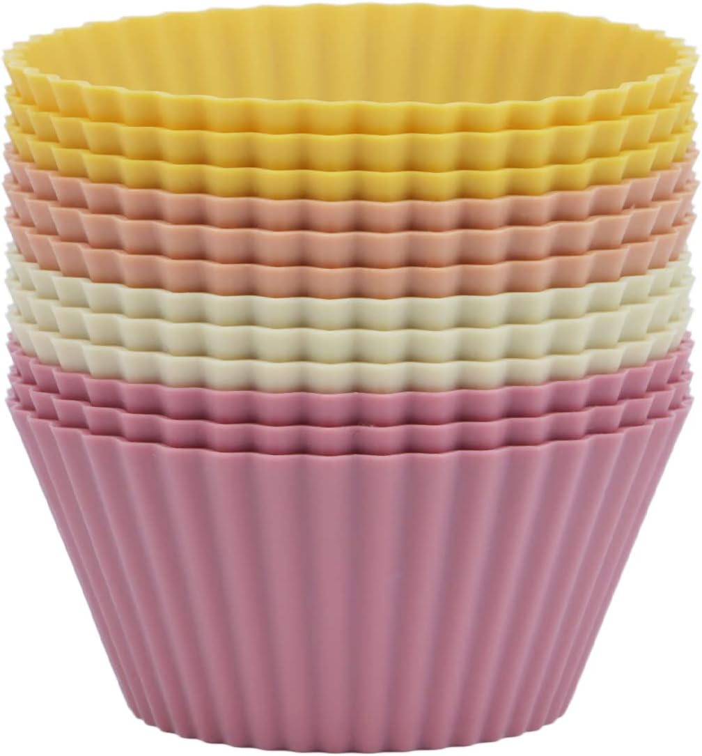 Large Silicone Muffin Cups, 12 Pack Reusable Cupcake Liners 3.54inch Baking Cups Jumbo Size Cake Molds, BPA Free, Dishwasher Safe