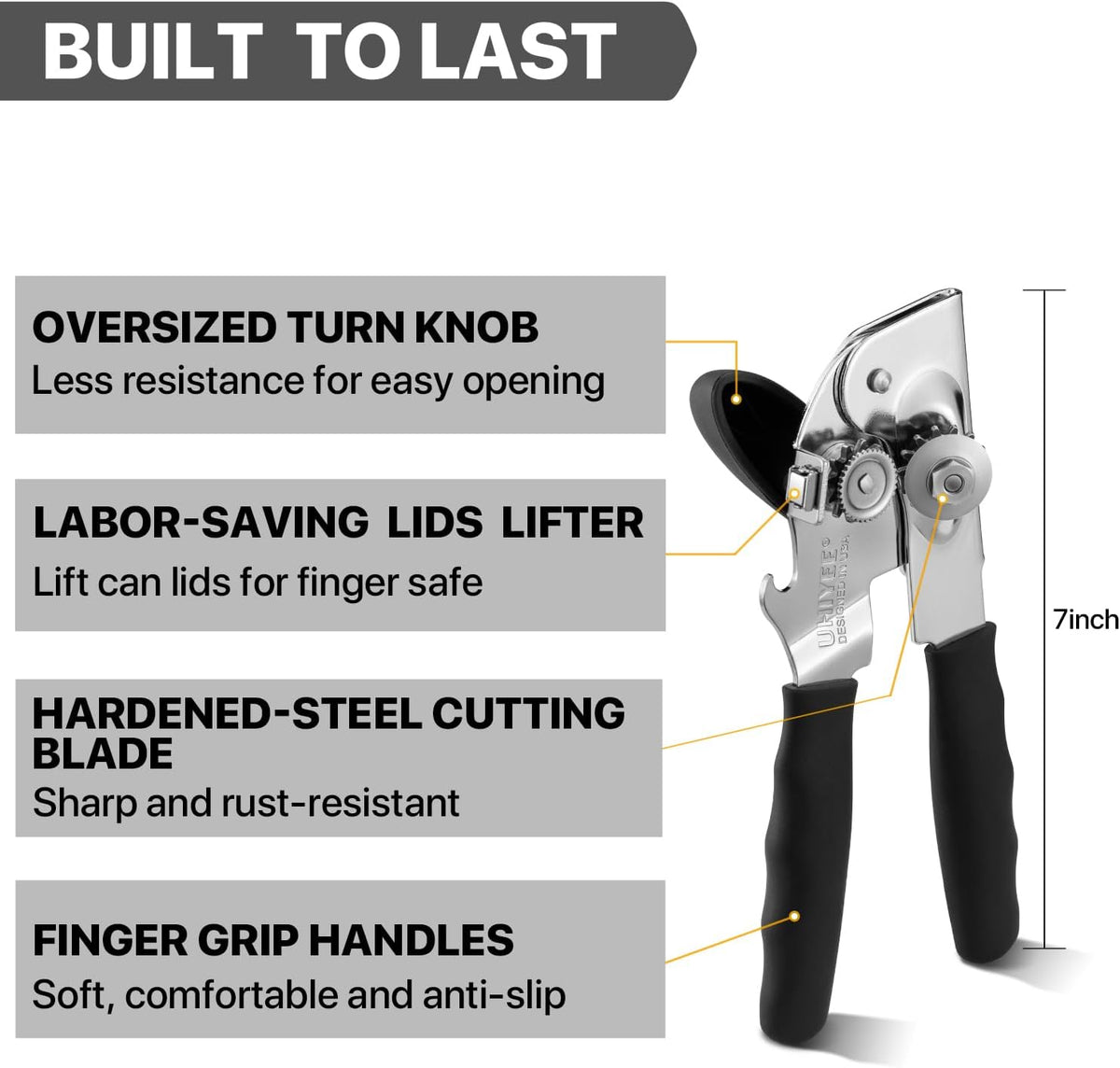 Can Opener Manual Heavy Duty, Uhiyee Hand Held Can Openers for Seniors with Comfort Grip Sharp Blade
