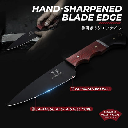 Kitchen Utility Knife From Japan - Small Chef Knife 5 Inch Forged from a Single Piece of High Carbon ATS-34 Steel