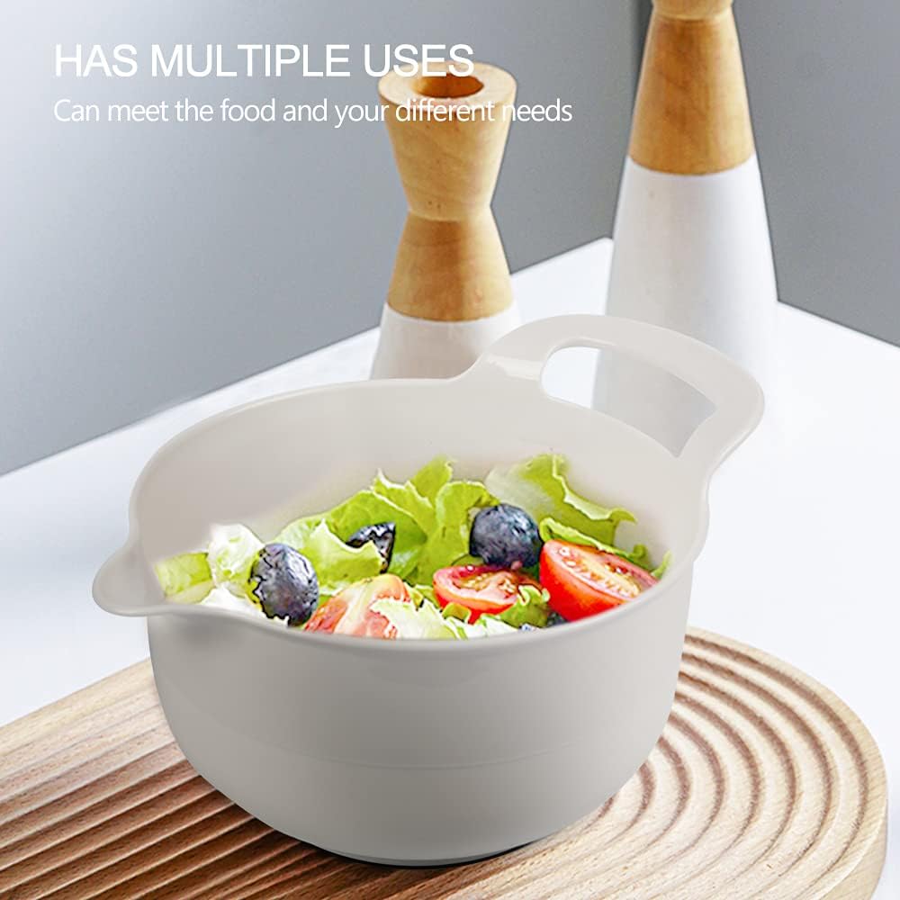 BoxedHome 4 Pack Nesting Mixing Bowl with Pour Spout and Handle, BPA free Microwave &amp; Dishwasher Safe(Grey, 4 Pack with Handle)