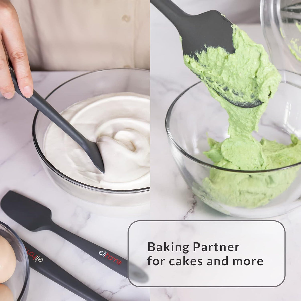Elihome Chef Series 3 Piece Silicone Spatula Set - 600°F Heat Resistant Non Stick Rubber Kitchen Scraper Spatulas for Cooking, Baking, and Mixing