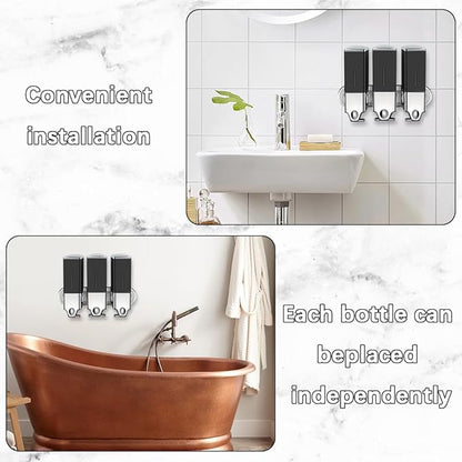 3 x 500ml per Cup Wall Mounted Manual Soap Dispenser for Home, Bath, Kitchen, Hotels, Restaurants. Shower and Lotion Dispenser (Black)