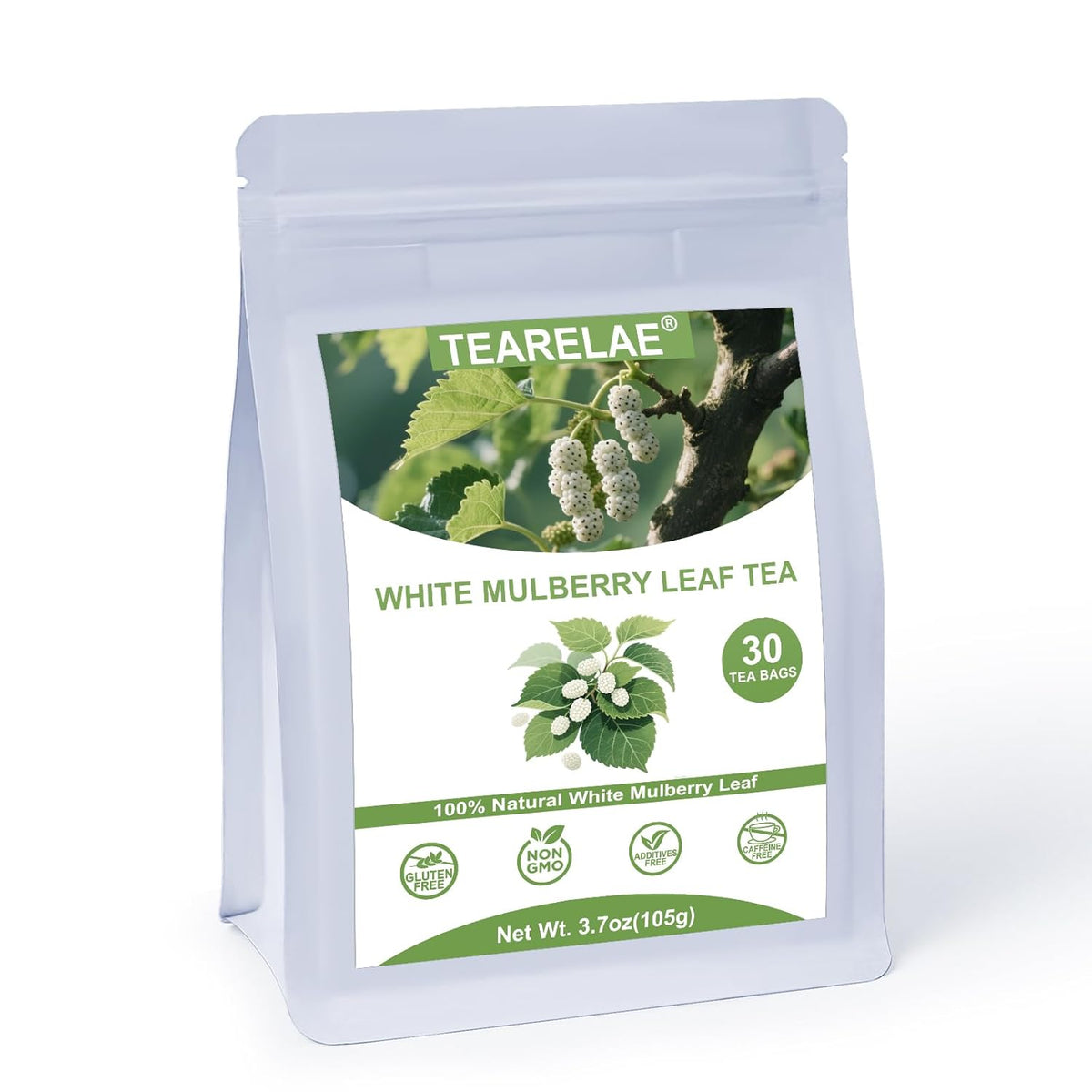 Tearelae - White Mulberry Leaf Tea Bags, 30 Count - Premium Mulberry Tea - Caffeine-free - Non-GMO - Lightly Sweet & Refreshing