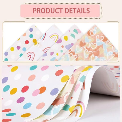 Pink Gift Wrapping Paper, Birthday Wrapping Paper for Girl w/Gift Tags, Rainbow Polka Dots Heart Gift Wraps for Birthday, Valentines Day, Christmas, Wedding, Baby Shower, 4 Sheets 27.5x19.6inch