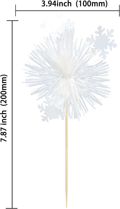 Gyufise 20Pcs Foil Firework Cupcake Toppers Sparkle Tinsel Cake Toppers Tinsel Drink Cake Decoration Cocktail Picks for Birthday Wedding Graduation Party Supplies White