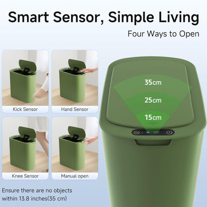 5 Gallon Motion Senor Bathroom Trash Can with Lid, Automatic Garbage Can Touchless, Smart Plastic Waste Basket for Narrow Spaces, Bathroom, Office, Bedroom, Living Room (Green)