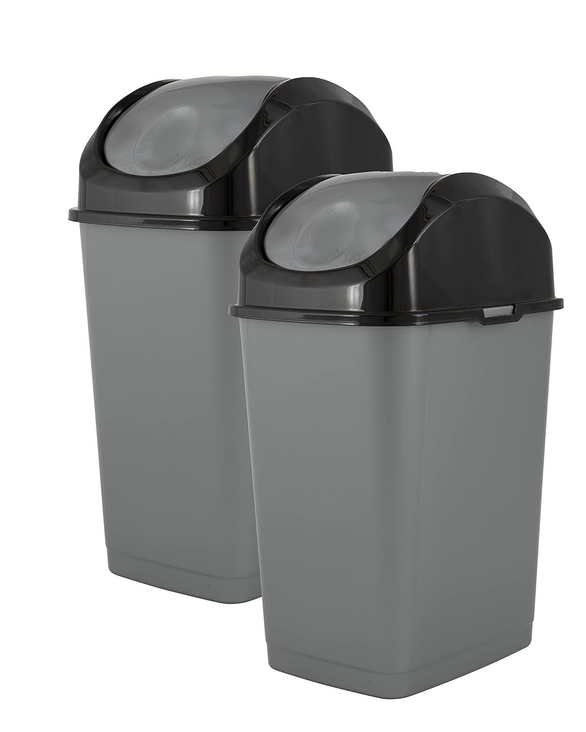 Superio Office Trash Can with Lid 9 Gallon Kitchen Garbage Can Bedroom Waste Basket 37 Qt. Swing Top Trashcan Plastic Durable Waste and Recycle Bin (2, Grey/Black)