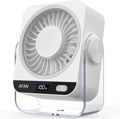 Rechargeable Desk Fan: Small Battery Operated Fan 5000mAh, 199 Speeds Digital Display, 120° Tilt Adjustable, 6.6" Quiet Table Top Fans for Bedroom Home Dorm Office Travel, Beige