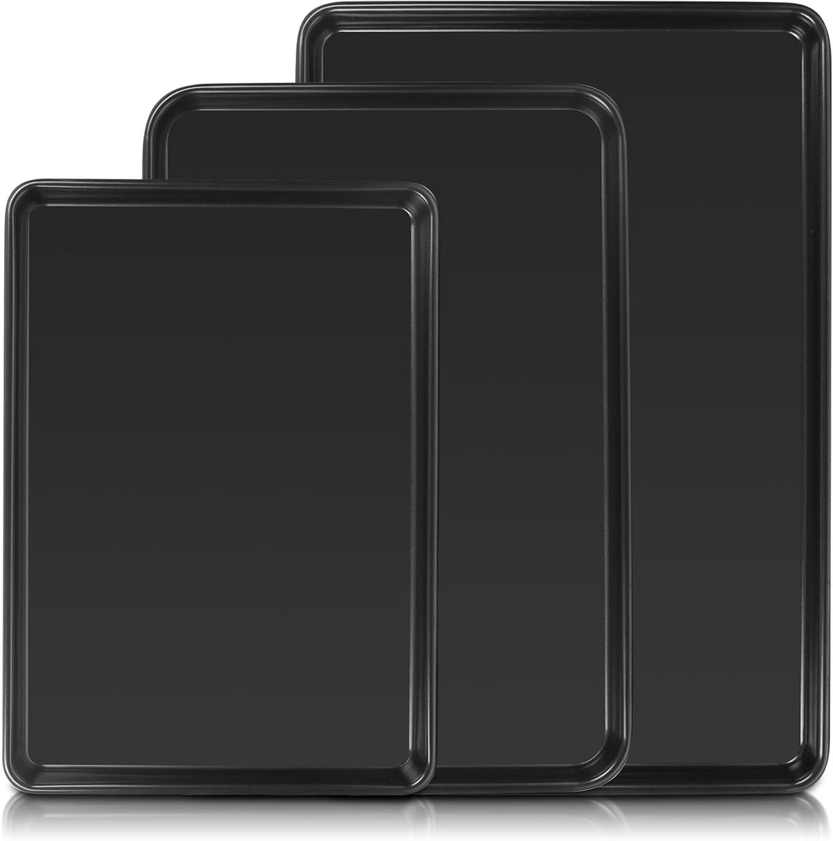 Baking Sheet Pan Set of 3, Commercial Cookie Sheets for Baking, Nonstick Half/Quarter/Jelly Roll Pans Replacement Toaster Oven Tray