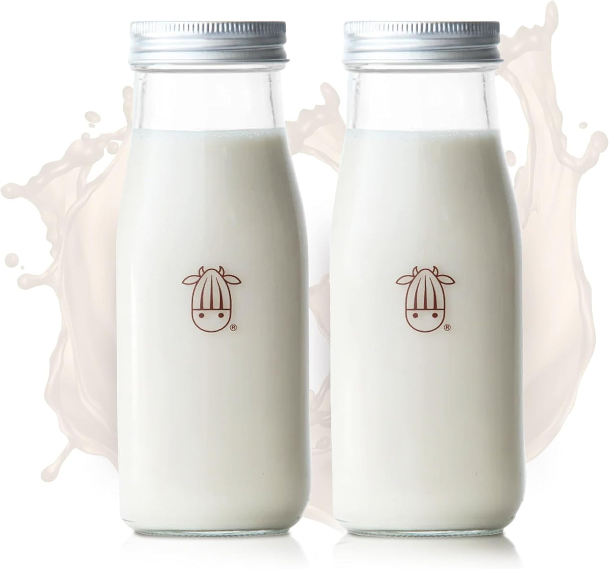 Almond Cow 300ml Glass Jar with Rust-Resistant Aluminum Cap - Reusable, Eco-Friendly Storage for Plant-Based Milk, Creamers, Wellness Shots