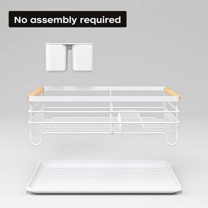 Dish Racks for Kitchen Counter: Wooden Handles, Thickened Metal, No Assembly. Small Dish Drying Rack: Ideal for Small Households. Drying Rack Kitchen: White