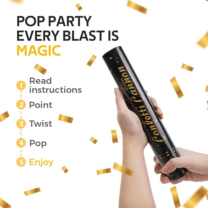 [6 Pack] 12 Inch Confetti Cannon Party Poppers Gold，LUMAFIZZ Confetti Shooters Blaster for Birthday Graduation Wedding Christmas New Year’s Eve and Any Celebrations