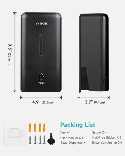 AIKE Foaming Wall Mount Soap Dispenser,27oz Drill-Free for Commercial Bathrooms,Model AK1006F(Black)