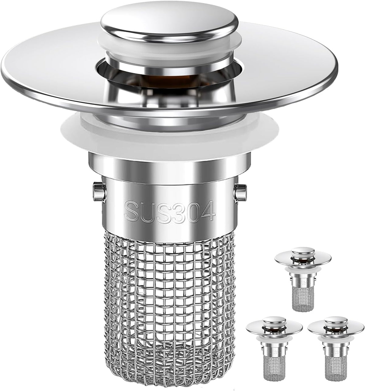 Sink Stopper Hair Catcher, Pop-up Sink Drain Strainer with Removable Stainless Steel Strainer Basket Hair Catcher, Bathroom Sink Strainer for Bathroom Sink Stopper Replacement (3PCS)