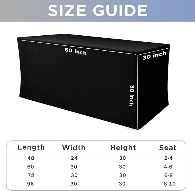 Nasitos Black Fitted Table Covers for 5 Foot Tables - 60 x 30 Inch - 2 Pack Stretch Spandex Rectangle Table Clothes, Fabric Tablecloths for Parties, Trade Show, Craft Show, Birthday