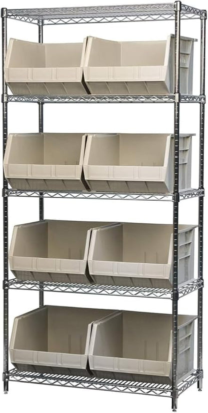 Akro-Mils 30270 AkroBins Plastic Storage Bins, Space-Saving Stackable Bins for Garage, Pantry, Craft Organization, 18" x 16" x 11", Stone, 3-Pack