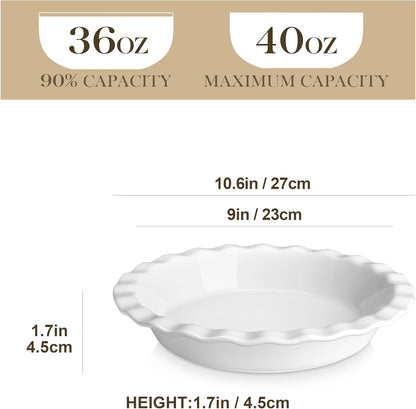 Malacasa Ceramic Pie Pan, Pie Pan for Baking 9 Inch, 40 OZ Pie Plate Round Pie Dish for Baking Fluted Pie Dish Baking Pan