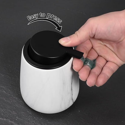 12Oz Ceramic Liquid Soap Dispenser - Modern Lotion Hand Soap Dispenser with Easy-to-Press Black Pump, Reusable and Refillable Dish Soap Dispensers for Bathroom & Kitchen, Marble White