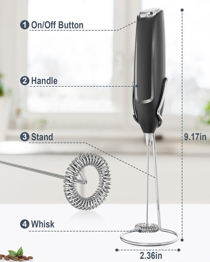 Milk Frother Handheld with Stand, Battery-Operated Electric Foam Maker Frother Wand, Whisk Drink Mixer & Foamer for Coffee, Latte, Matcha, Hot Chocolate