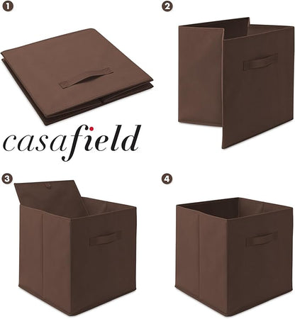 Casafield Set of 6 Collapsible Fabric Cube Storage Bins, Brown - 13" Foldable Cloth Baskets for Shelves, Cubby Organizers & More