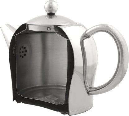 Santhee Double Walled Teapot, 1.4-Liter Stainless Steel Glossy Finish with Glossy Accents