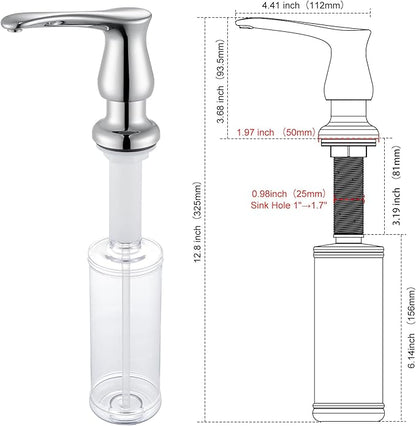 GAGALIFE Kitchen Sink Soap Dispenser Chrome, Built in Soap Dispenser with 13 OZ Bottle, Refill from The Top, Liquid Dispenser for Kitchen Sink