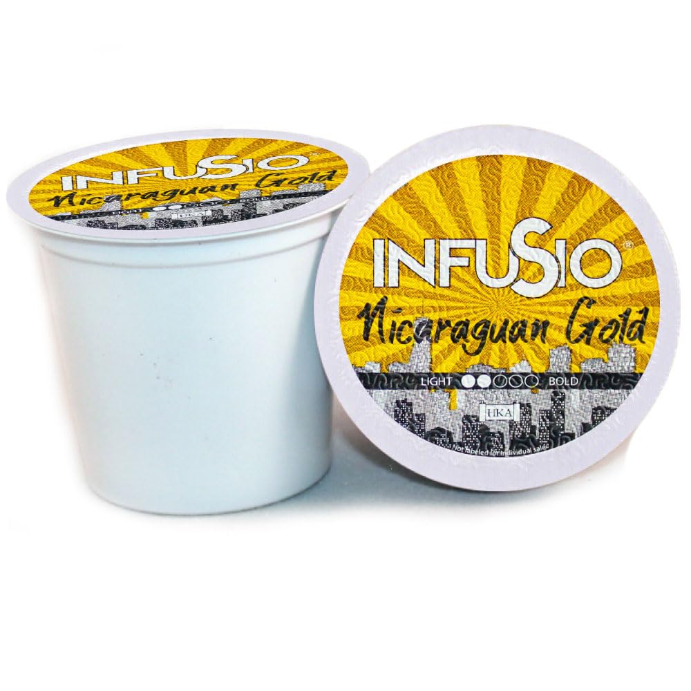InfuSio Coffee Pods 96 Count Nicaraguan Gold Medium Light Roast Single serve Coffee pods for Keurig K Cup® Brewers