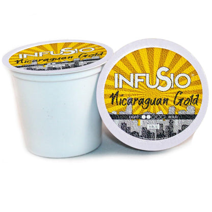 InfuSio Coffee Pods 96 Count Nicaraguan Gold Medium Light Roast Single serve Coffee pods for Keurig K Cup® Brewers