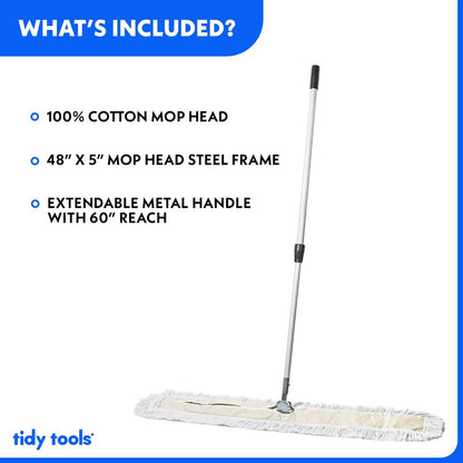 Commercial Dust Mop – 48 Inch Floor Sweeper for Hardwood, Reusable Cotton Mop Head, Extendable Handle, Dry Mop for Floor Cleaning & Janitorial Supplies