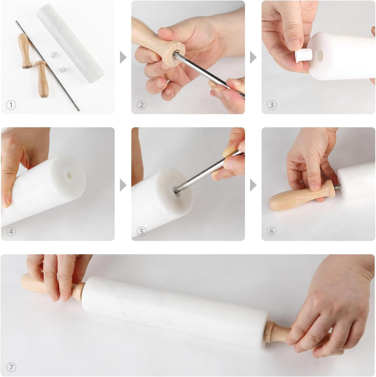 Koville Marble Rolling Pin, Non-Stick African Stone Polished Dough Roller, Pasta, Dumpling, Ravioli, Fondant, Pie Crust