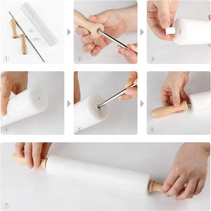 Koville Marble Rolling Pin, Non-Stick African Stone Polished Dough Roller, Pasta, Dumpling, Ravioli, Fondant, Pie Crust