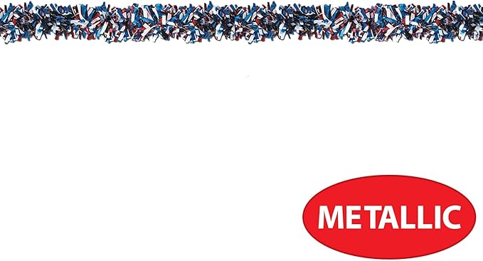 Beistle 50281-RWB 6-Ply Red, White and Blue Metallic Festooning Garland, 4" x 15'