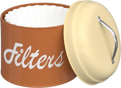 Coffee Filter Holder, Coffee Bar Accessories for Coffee Bar Station, Basket Round Coffee Filter Container Storage for Counter, Coffee bar Decor(Brown)