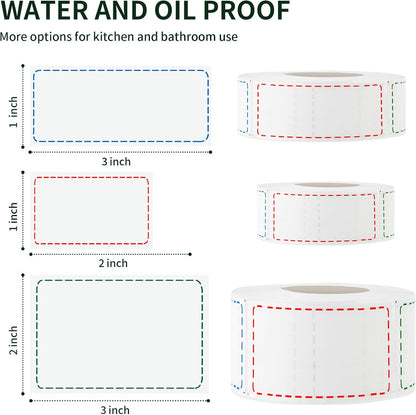 500 Removable Freezer Labels, 2x3 inches Water Oil Waterproof Stickers to Write on for Bottles Canning Containers Jars Pantry Organization Paper Name Clothes Tags Box Storage Bins Daycare, 3 Color