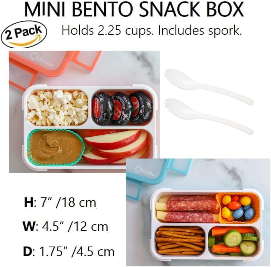 Snack Containers - Mini Bento Box, Small Lunch Boxes for Kids Toddlers Boys Girls, Leakproof 3 Compartment Containers for Meal or Snacks